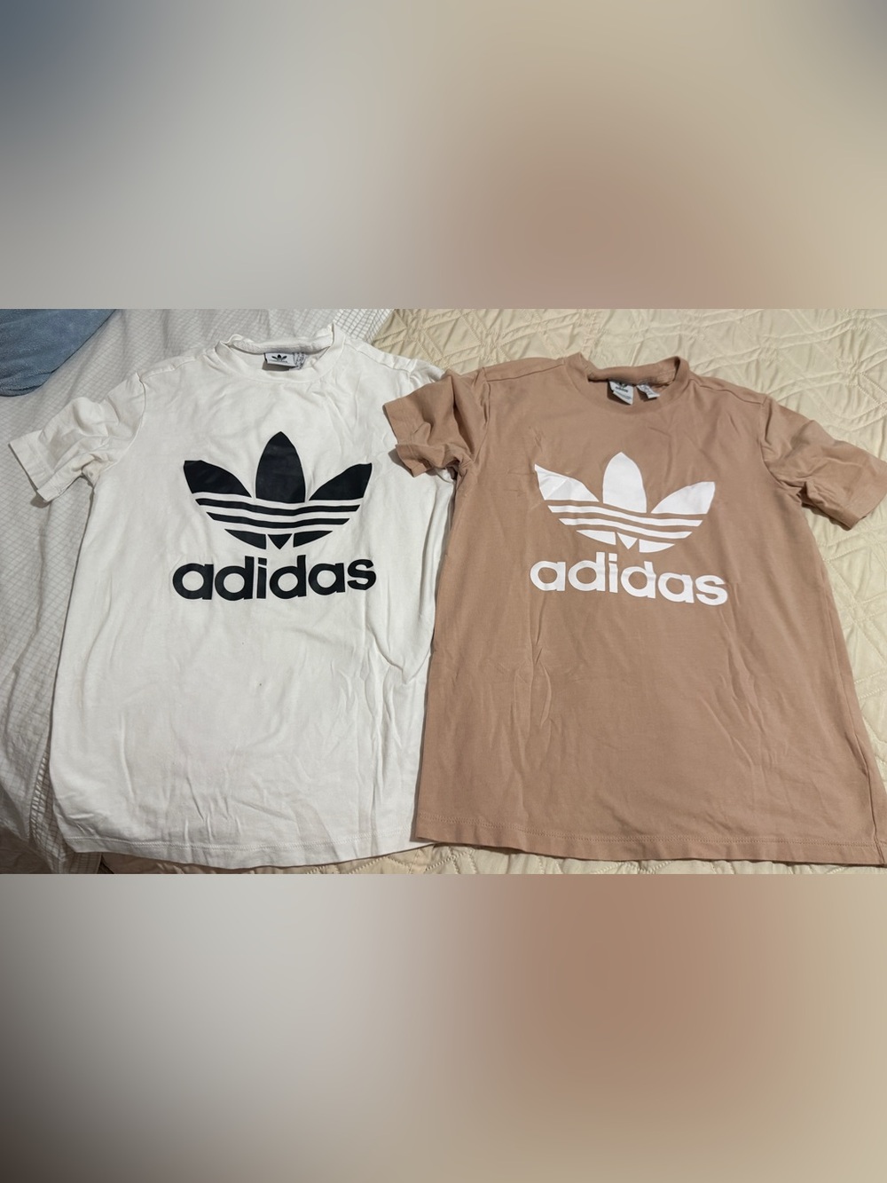 adidas Trefoil Short Sleeve Tees in White & Tan